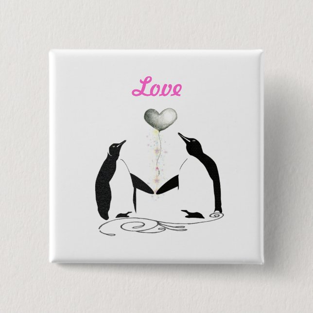 Mädchen Hübsche Niedliche Penguin Love Birds Butto Button (Vorderseite)