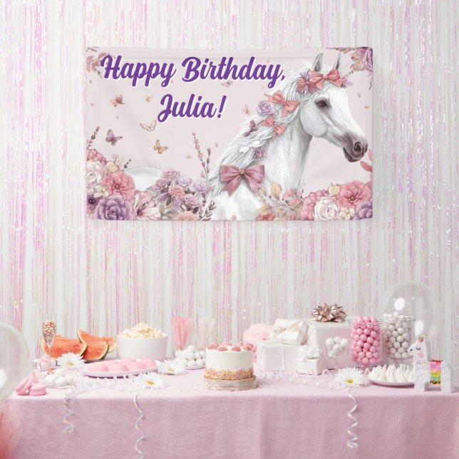 Mädchen Hübsche Ponys Pastell Blumen Pferd Banner (Party)
