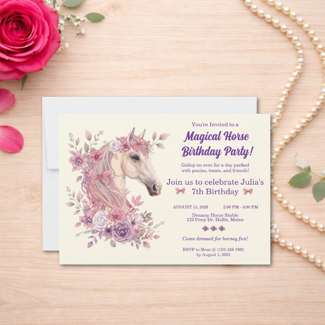 Mädchen Hübsche Ponys Pastell Blumen Pferd Einladung (Von Creator hochgeladen)