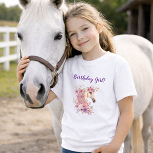 Mädchen Hübsche Ponys Pastell Blumen Pferd Geburts T-Shirt