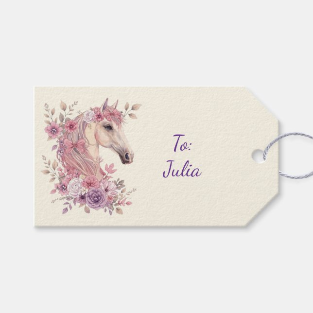 Mädchen Hübsche Ponys Pastell Blumen Pferd Geschenkanhänger (Vorderseite (Horizontal))
