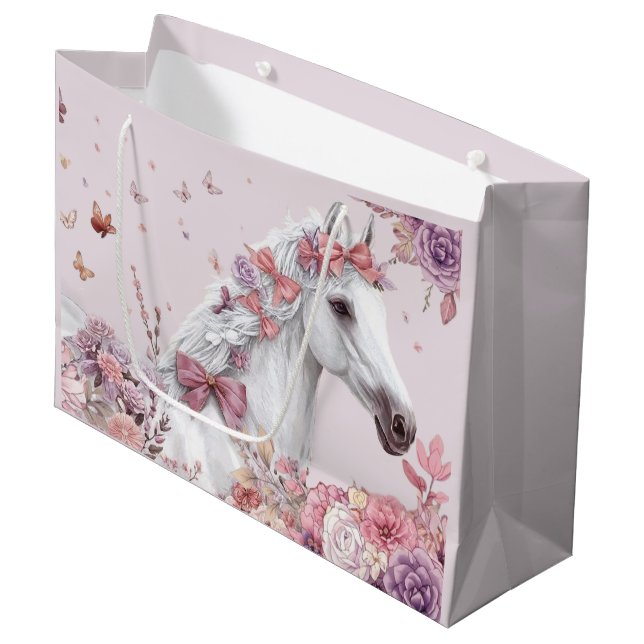 Mädchen Hübsche Ponys Pastell Blumen Pferd Große Geschenktüte (Vorderseite Schrägansicht)