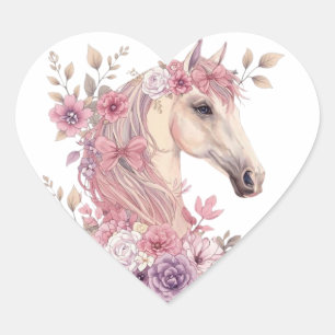 Mädchen Hübsche Ponys Pastell Blumen Pferd Herz-Aufkleber