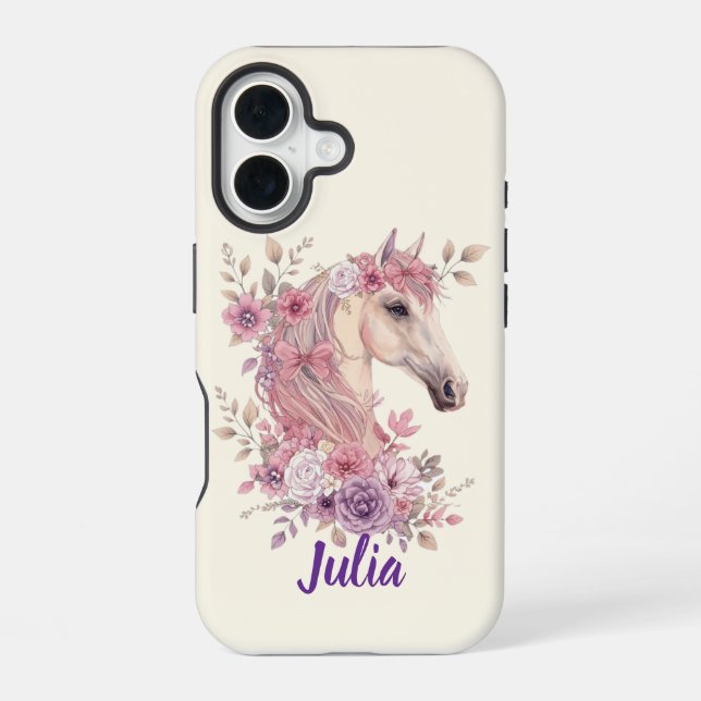 Mädchen Hübsche Ponys Pastell Blumen Pferd iPhone 16 Hülle (Rückseite)