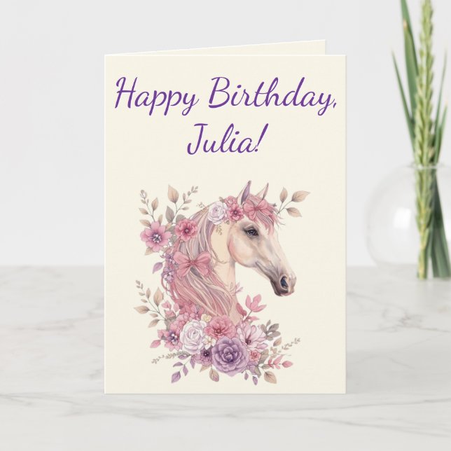 Mädchen Hübsche Ponys Pastell Blumen Pferd Karte (Vorderseite)