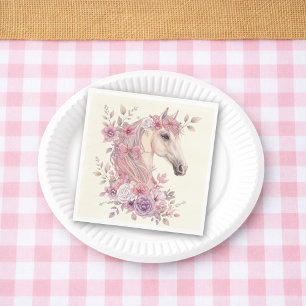 Mädchen Hübsche Ponys Pastell Blumen Pferd Serviette
