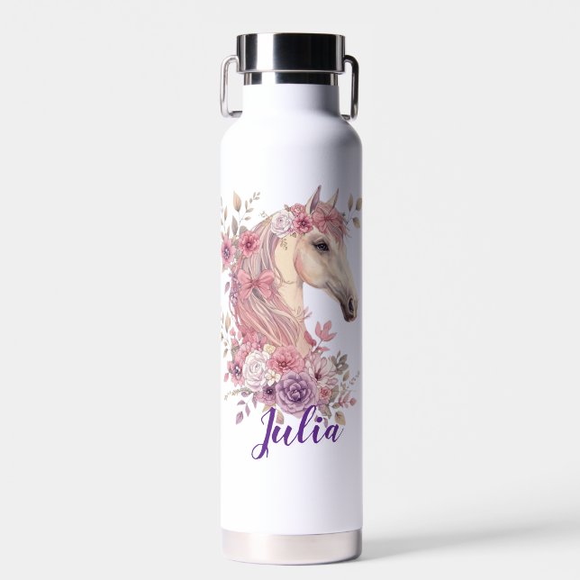 Mädchen Hübsche Ponys Pastell Blumen Pferd Trinkflasche (Vorne)
