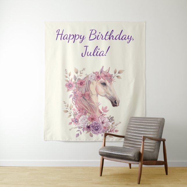 Mädchen Hübsche Ponys Pastell Blumen Pferd Wandteppich (Beispiel)