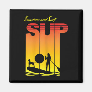Mädchen Hund Stand Up Paddle Board Paddling Sonnen Magnet