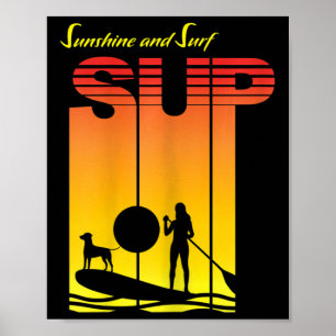Mädchen Hund Stand Up Paddle Board Paddling Sonnen Poster