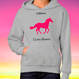 Mädchen "I Liebe Pferde" Rosa Pferderennröschen Hoodie