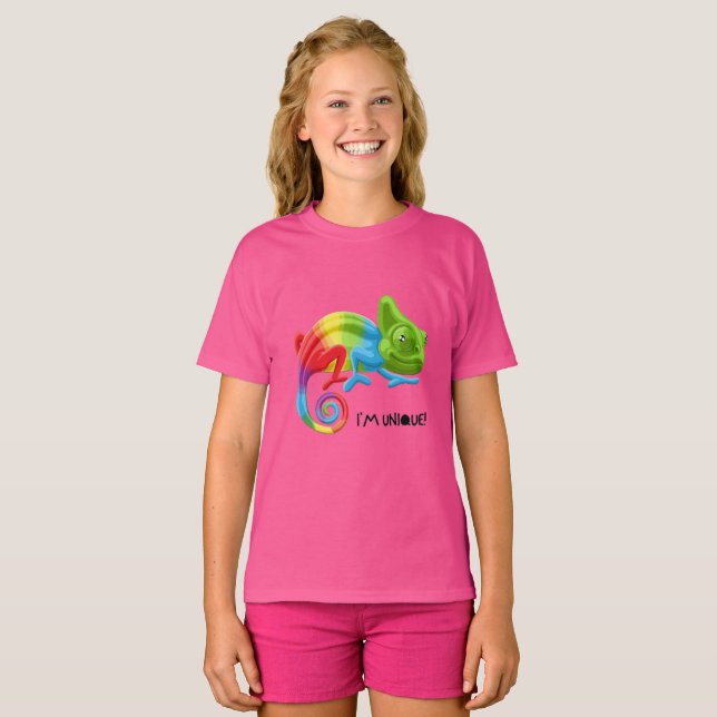 Mädchen Ich bin einzigartig Chamäleon T-Shirt - Le (Vorne ganz)
