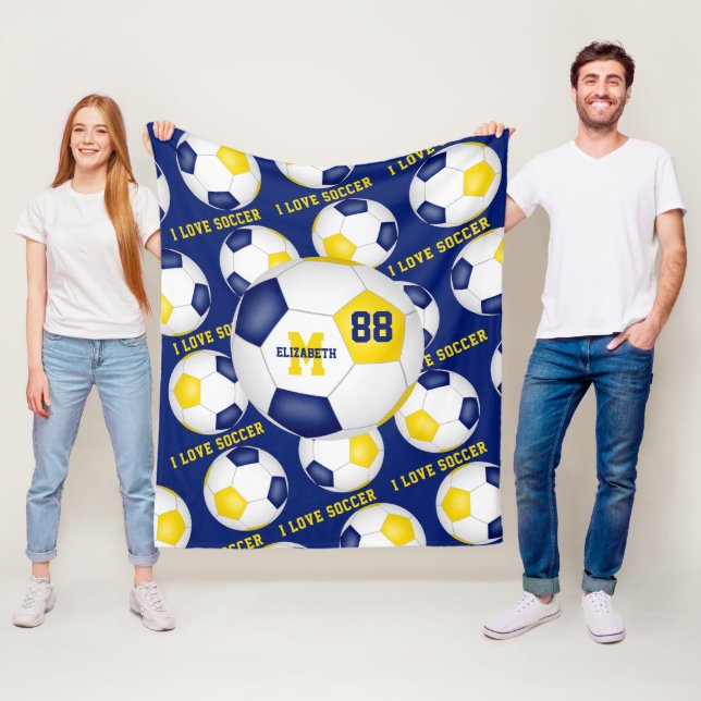 Mädchen Ich Liebe Fußball Text blau Gold schwarz Fleecedecke (Beispiel)