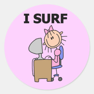 Mädchen ich surfe im Web T-Shirts und Geschenke Runder Aufkleber