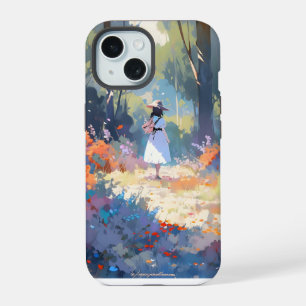 Mädchen im Anime-Impressionismus-Stil Wald iPhone 15 Hülle