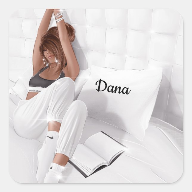 Mädchen im Bed Book Personalisierter individueller Quadratischer Aufkleber (Vorderseite)
