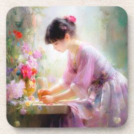 Mädchen im Blumengarten Getränkeuntersetzer