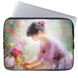 Mädchen im Blumengarten Laptopschutzhülle