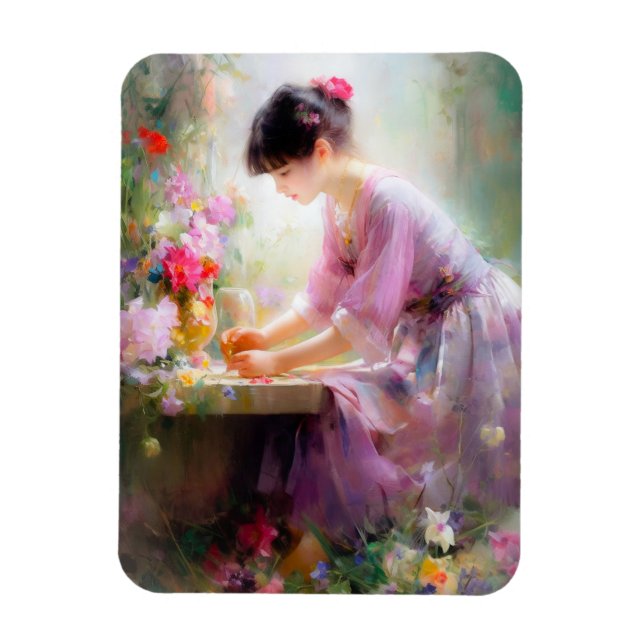 Mädchen im Blumengarten Magnet (Vertikal)