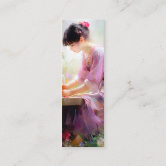 Mädchen im Blumengarten Mini Visitenkarte (Vorderseite)