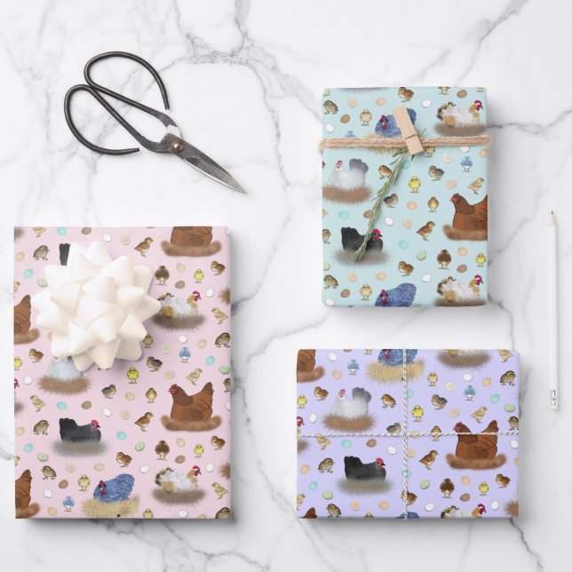 Mädchen im Coop - rosa, lila, minte aqua Geschenkpapier Set (Vorderseite)