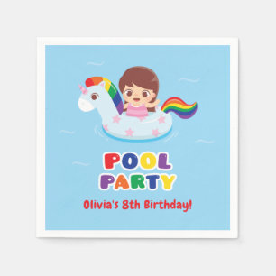 Mädchen im Einhorn-Schwimmreifen Kinder-Geburtstag Serviette