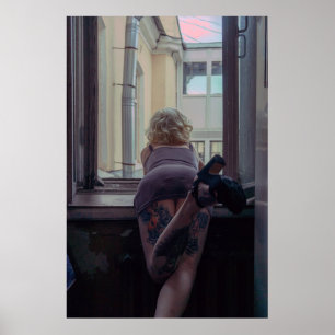 Mädchen im Fenster Poster