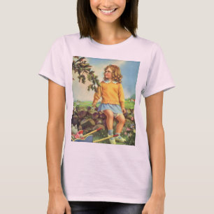 Mädchen im Frühling, das Vögel in einem Baum beoba T-Shirt