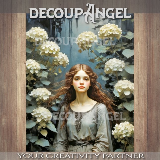 Mädchen im Garten der Hydrangeas - Decoupage - Seidenpapier (Von Creator hochgeladen)