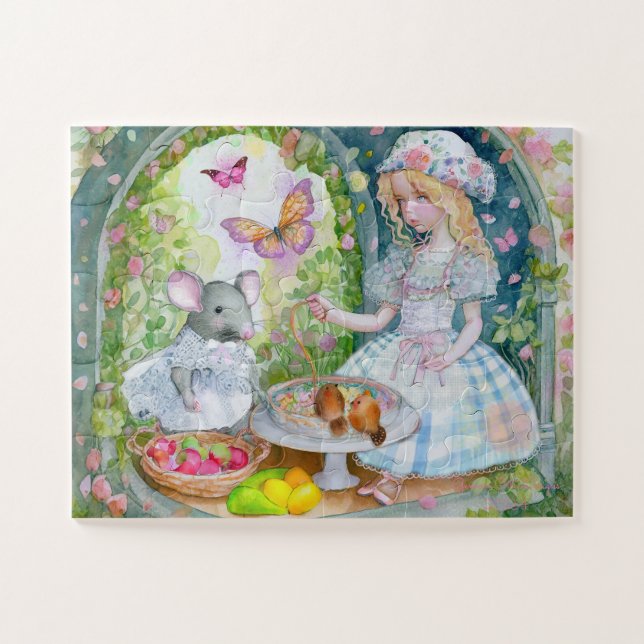 Mädchen im Garten mit Freundesrätsel Puzzle (Horizontal)