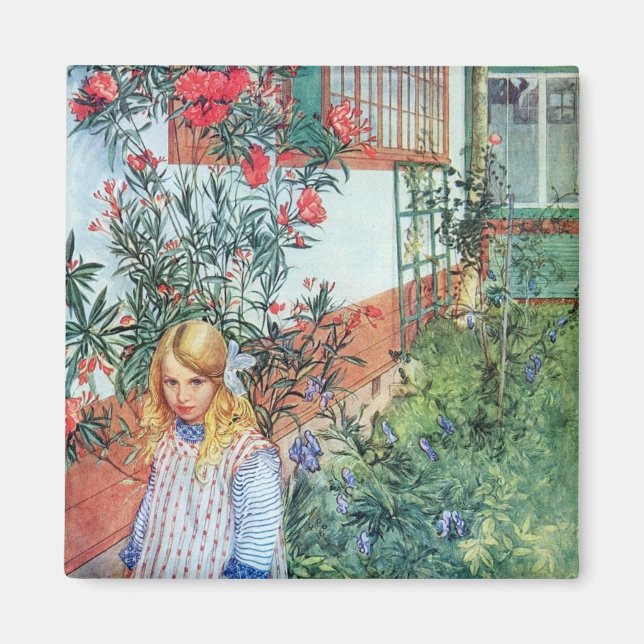 Mädchen im Garten mit roten Blume Magnet (Vorne)