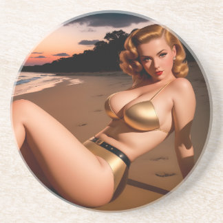 Mädchen im goldenen Bikini Getränkeuntersetzer