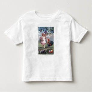 Mädchen im Rosa, das lila Blumen hält Kleinkind T-shirt