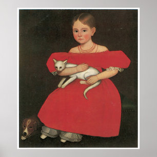 Mädchen im Rot mit ihrer Katze und Hund C. 1834-36 Poster