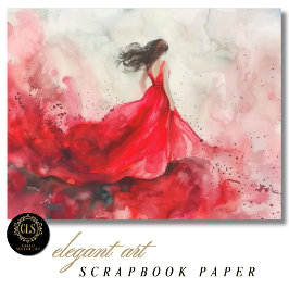 Mädchen im roten Kleid Aquarell-Scrapbook-Papier