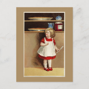 Mädchen im roten Kleid und Kürbiskuchen Postkarte
