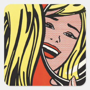 Mädchen im Spiegel - Lichtenstein - Vintage Pop Ar Quadratischer Aufkleber