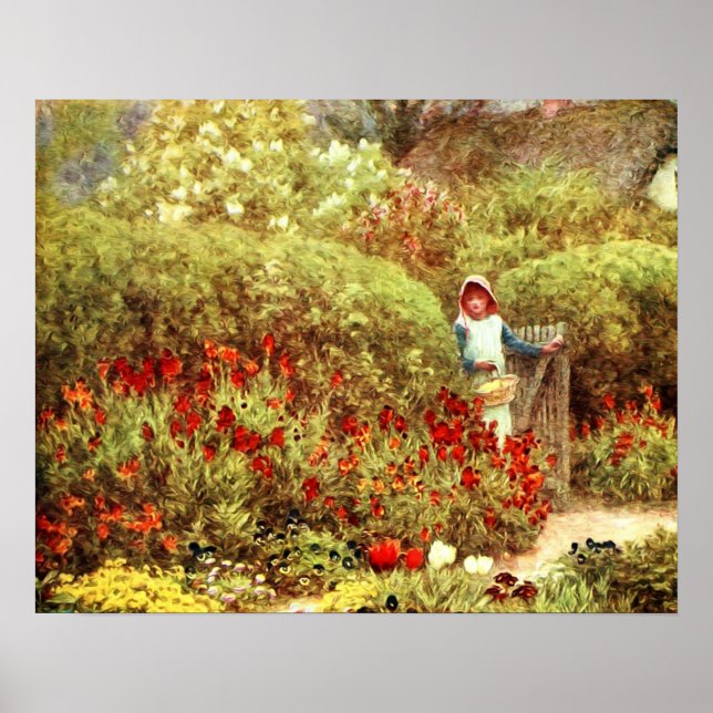 Mädchen im üppigen viktorianischen Garten Poster (Vorne)