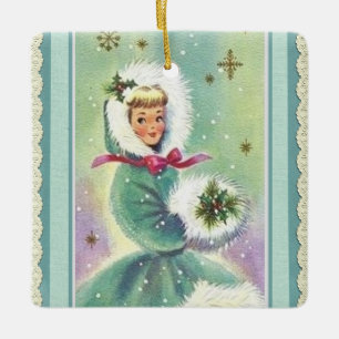 Mädchen im Winter Coat Retro Ornament