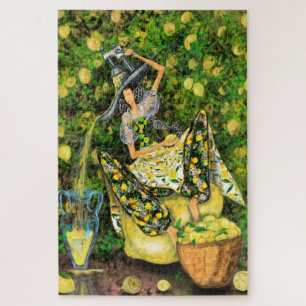 Mädchen im Zitronengarten macht Zitronenlimonade P Puzzle