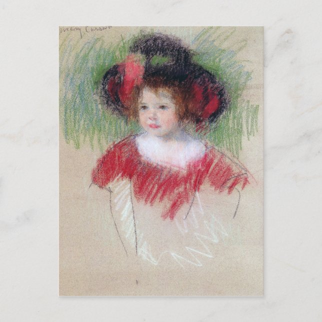 Mädchen in Big Bonnett und Red Dress, Mary Cassatt Postkarte (Vorderseite)