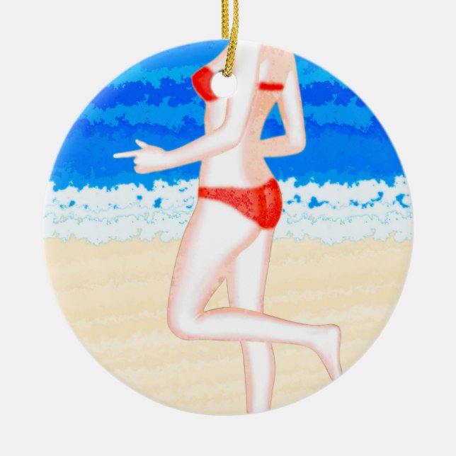 Mädchen in Bikini auf der Strandmalerei Keramik Ornament (Vorne)