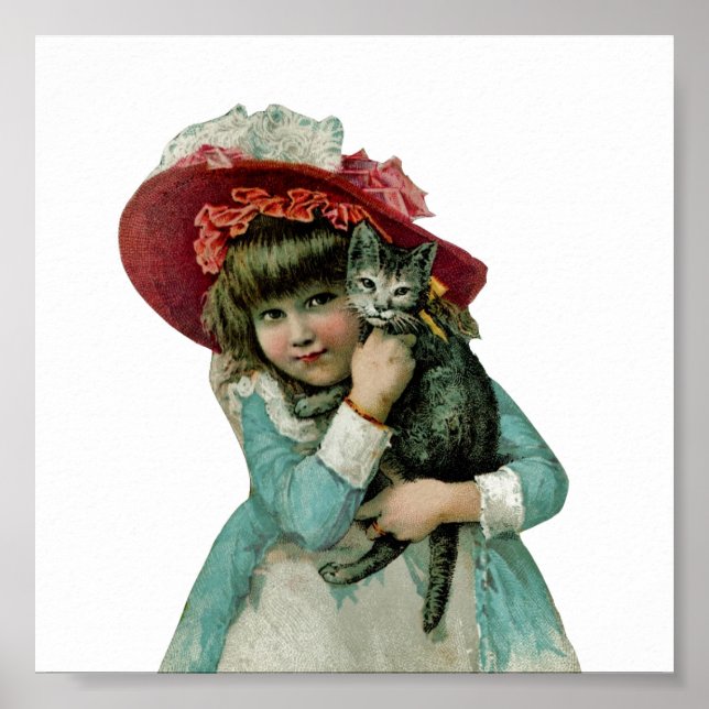 Mädchen in Bonnet mit Christmas Kitten Poster (Vorne)