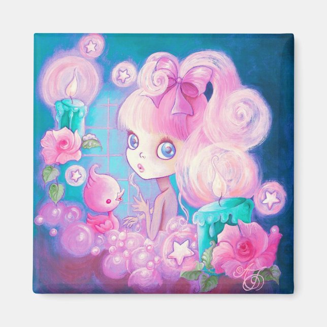 Mädchen in Bubblebath mit Kerzen und Rose Magnet (Vorne)