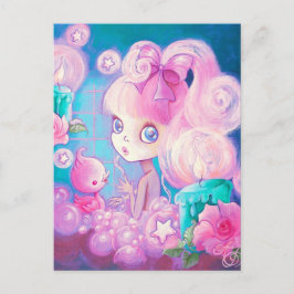 Mädchen in Bubblebath mit Kerzen und Rose Postkarte