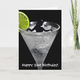 Mädchen in Cocktailglas zum 21. Geburtstag Karte