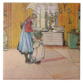Mädchen in der Küche (klassische schwedische Kunst Fliese