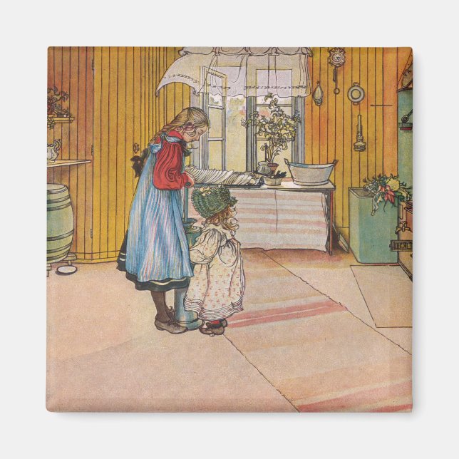 Mädchen in der Küche (klassische schwedische Kunst Magnet (Vorne)
