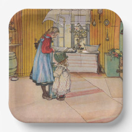 Mädchen in der Küche (klassische schwedische Kunst Pappteller