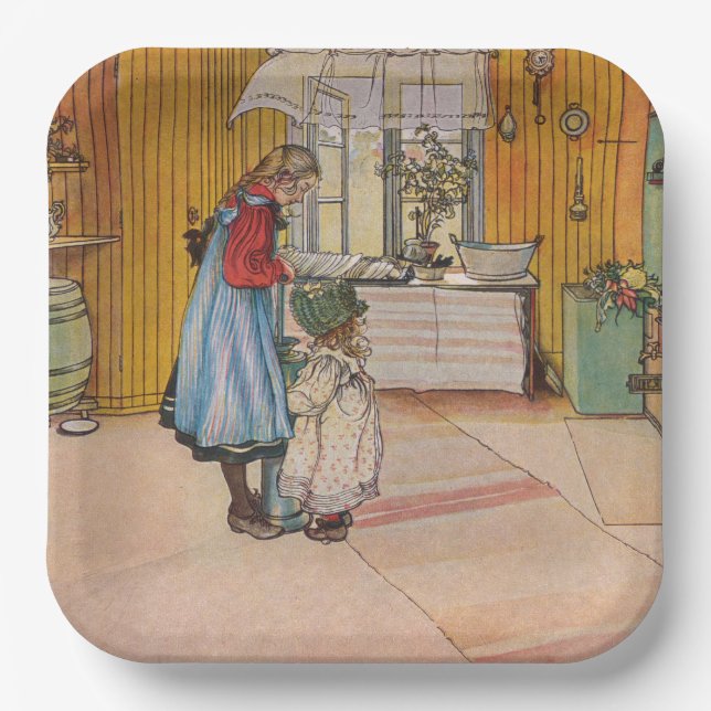 Mädchen in der Küche (klassische schwedische Kunst Pappteller (Vorderseite)